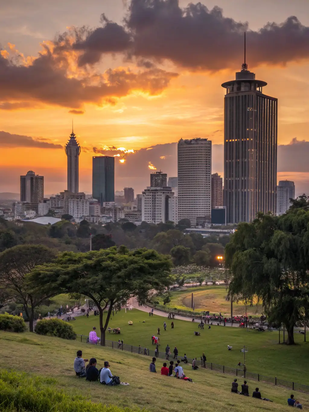 A bustling cityscape of Nairobi, Kenya, at dawn, showcasing the vibrant economic activity and strategic importance of the East Africa region.