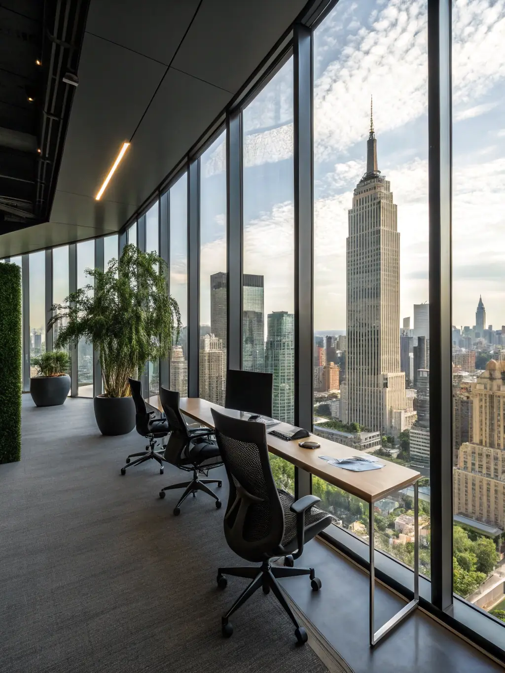 A contemporary office space in London, UK, with views of the city skyline, symbolizing the company's European operations.