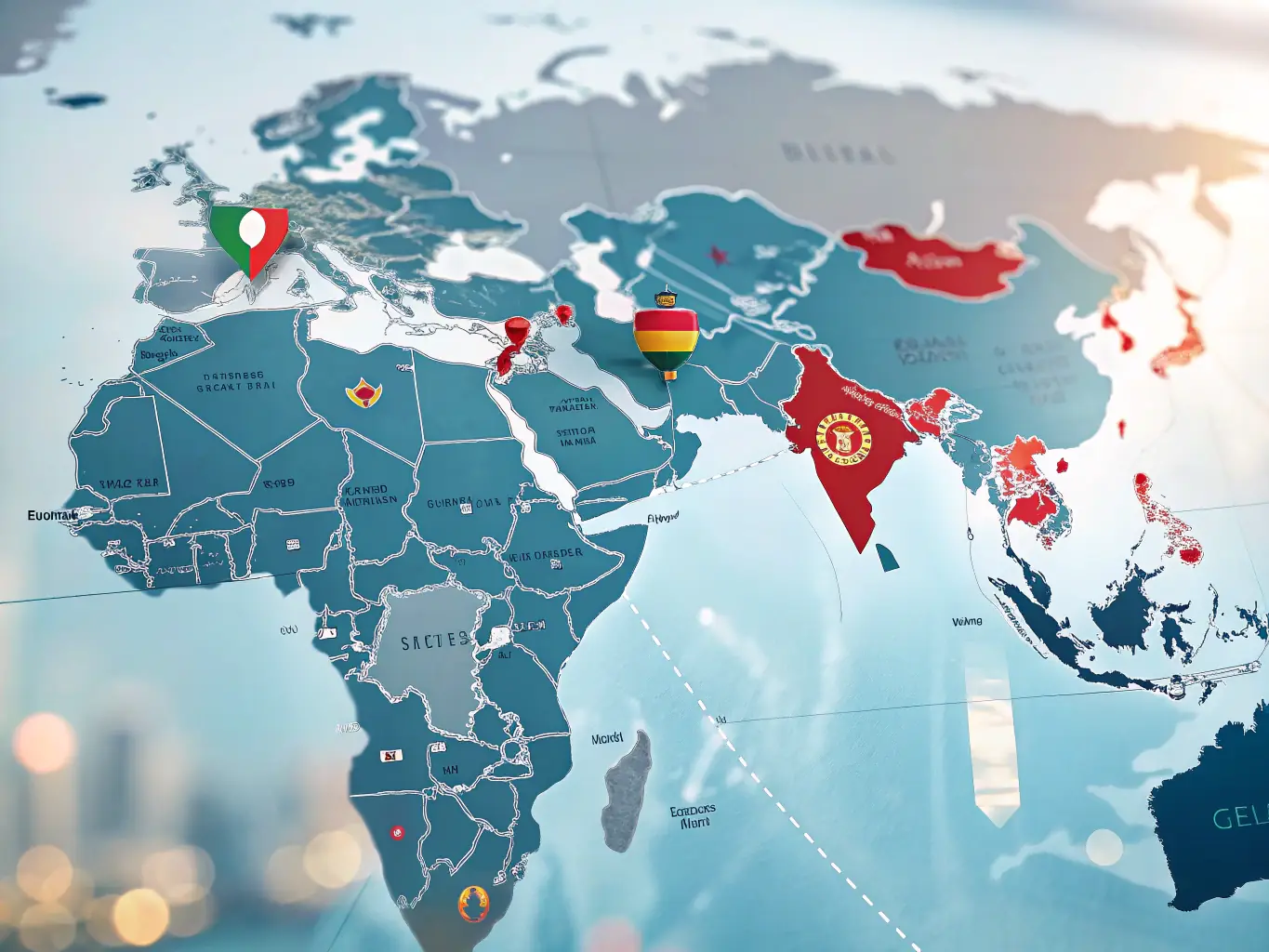 A world map highlighting key regions where Iustus Mercatura Holding (BVI) Inc. operates, emphasizing its global presence and network.